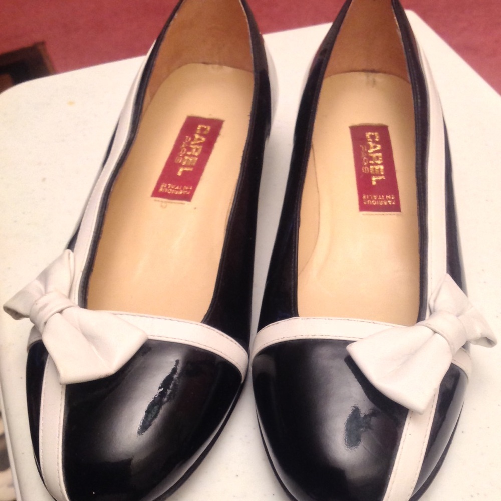 Capel Black and White Leather Bow Flats
